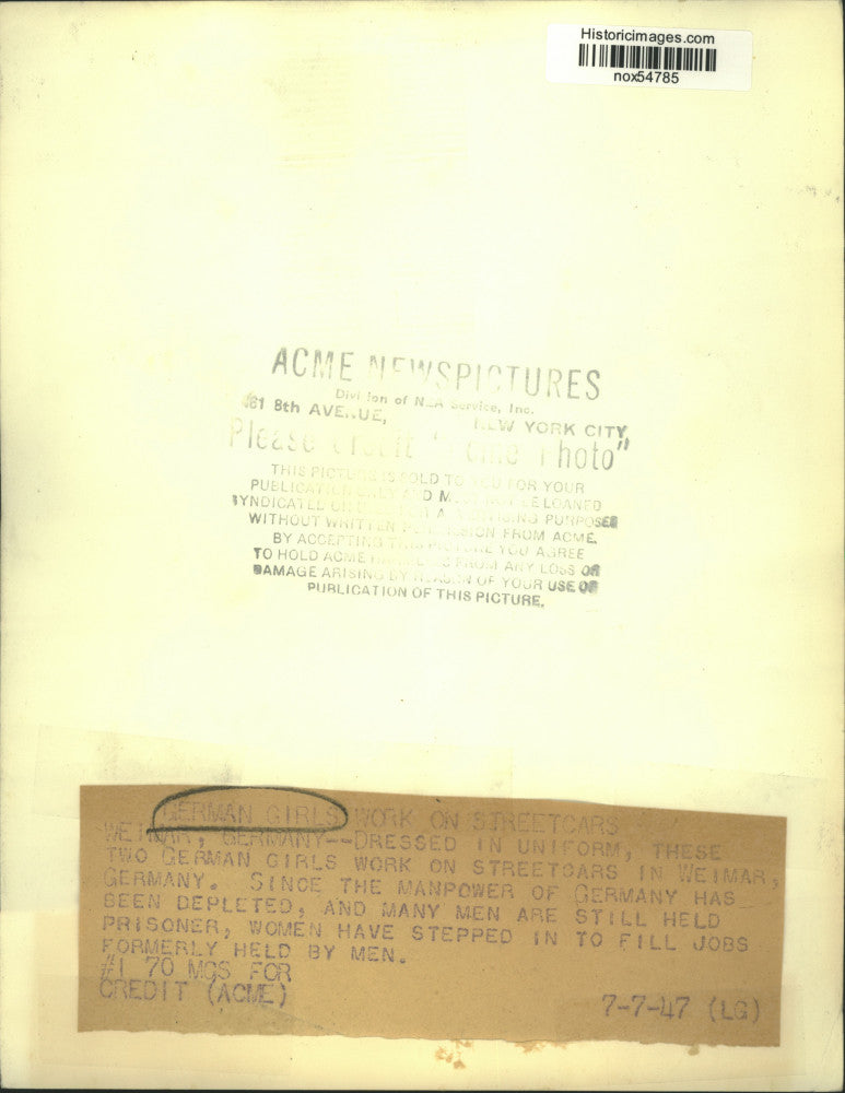 1947 Press Photo Streetcar Workers in Uniform, Weimar, Germany - nox54785