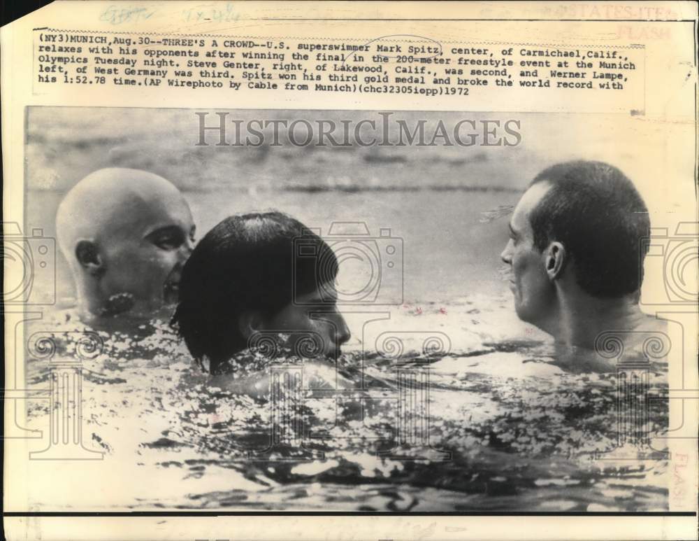 1972 Press Photo Olympic Gold Swimmer Relaxes with Other Medalists, Munich- Historic Images