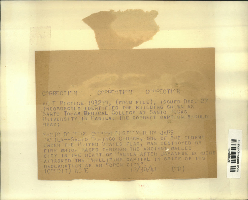 1941 Press Photo Santo Domingo Church in Manila before being bombed & destroyed.