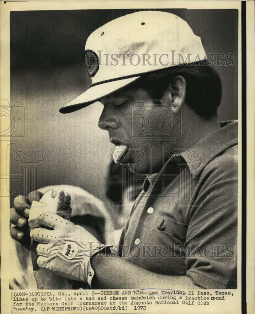 1972 Press Photo Golfer Lee Trevino on lunch break at Masters Golf Tournament- Historic Images