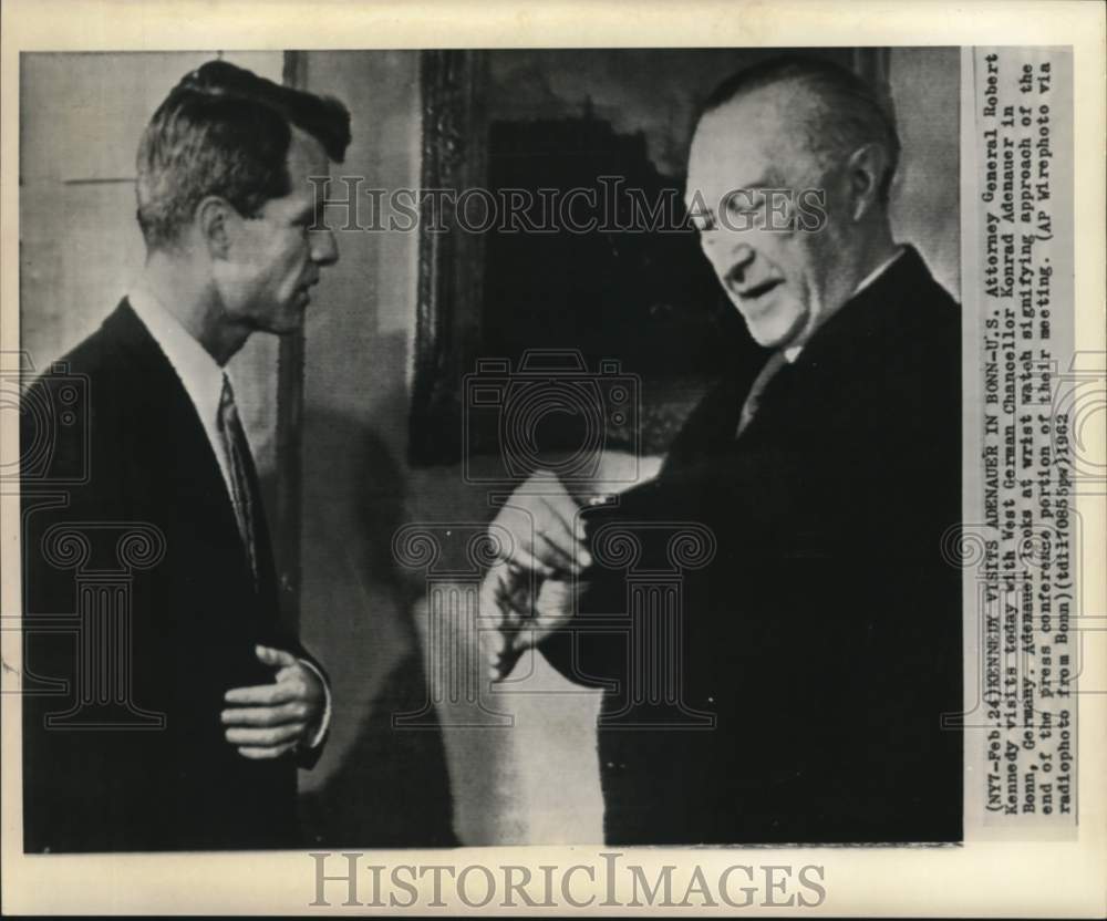 1962 Press Photo Robert Kennedy and Konrad Adenauer visit in Bonn, Germany.- Historic Images