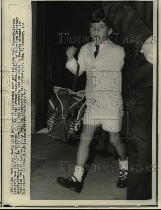 1967 Press Photo John John Kennedy leaves his Manhattan apartment. - nox60708- Historic Images