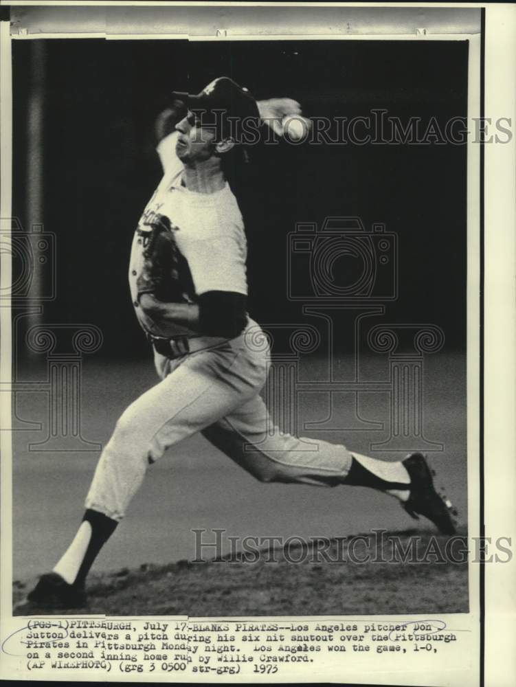 1973 Press Photo Los Angeles pitcher Don Sutton pitches against the Pirates.- Historic Images