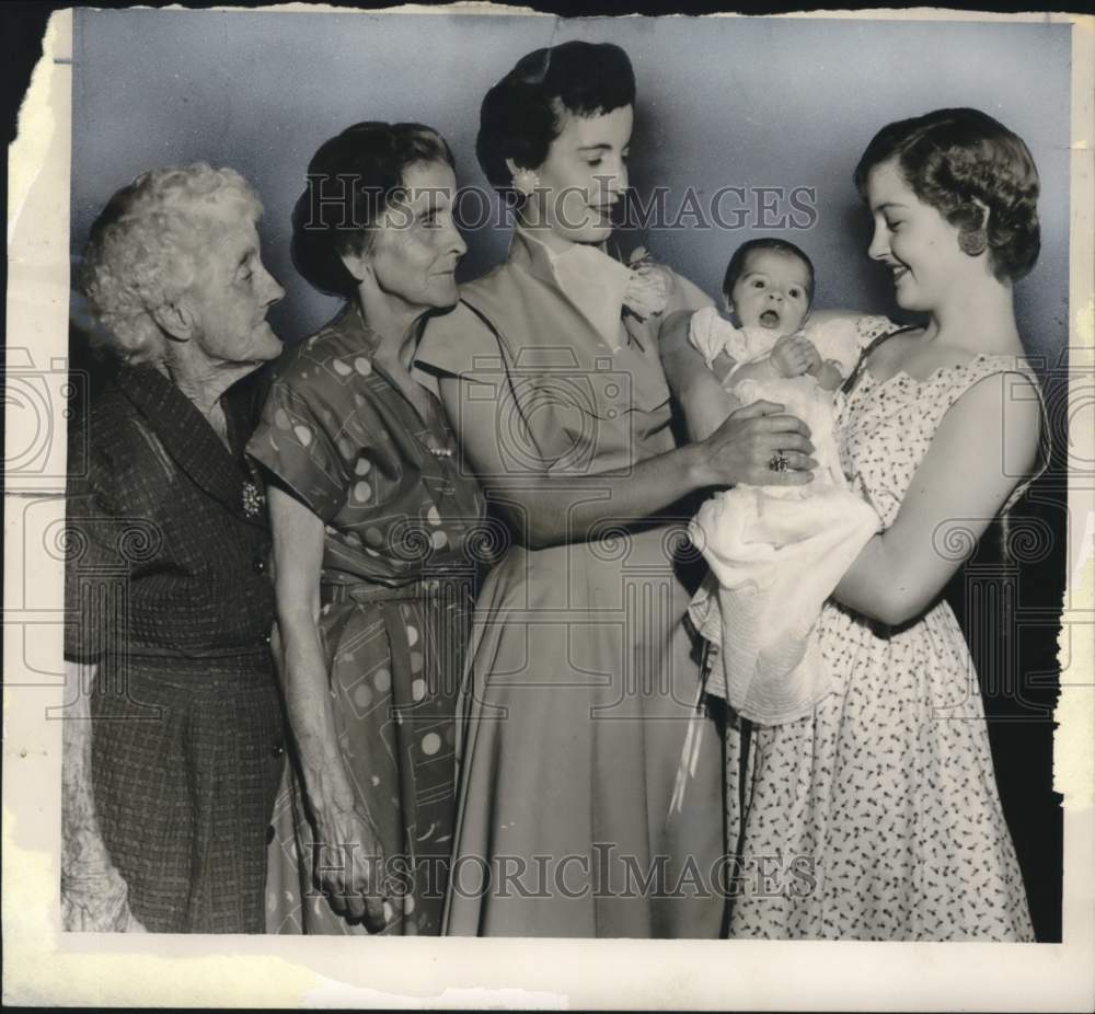 1955 Press Photo Four generations of mothers gaze on fifth member James Milano- Historic Images