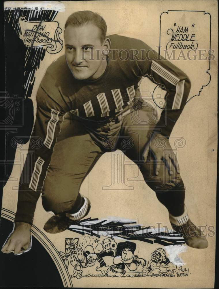 Press Photo Football fullback &quot;Ham&quot; Weddle, with art by Paul Bayon.- Historic Images