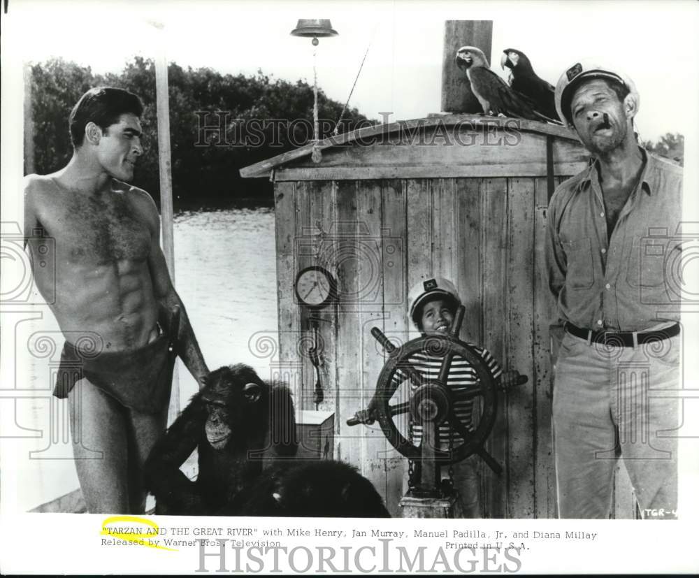 1991 Press Photo Actors in Scene from &quot;Tarzan and the Great River&quot; Movie- Historic Images