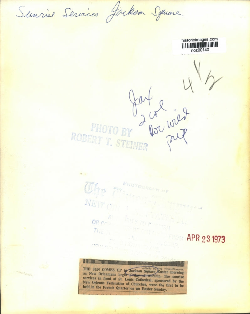 1973 Press Photo Sunrise Easter Service By St. Louis Cathedral, New Orleans