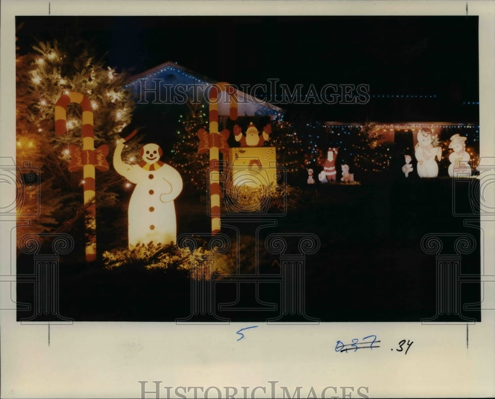 1988 Press Photo Vincent &amp; Naida Woods&#39; ranch style home with Christmas lights- Historic Images