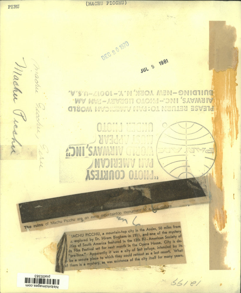 1970 Press Photo Mountain-top city, Machu Picchu, Peru - pia00383
