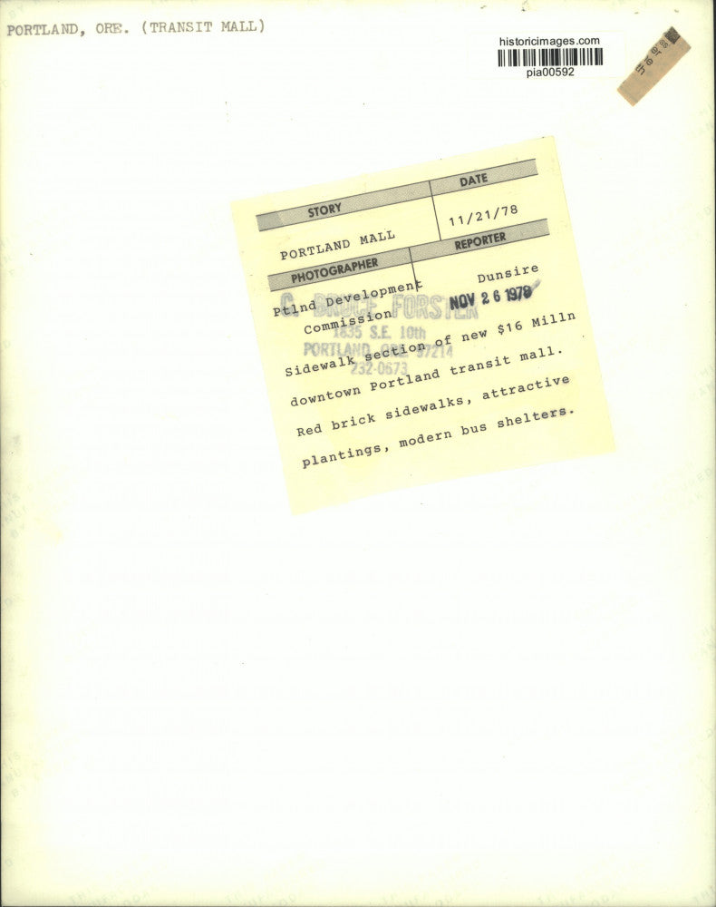 1978 Press Photo Aerial view of transit mall's sidewalk, Portland, Oregon