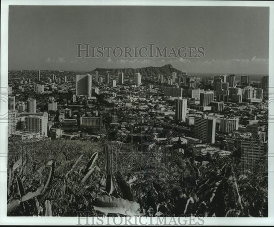 1978 Press Photo Downtown Honolulu view from Punchbowl volcanic crater, Hawaii