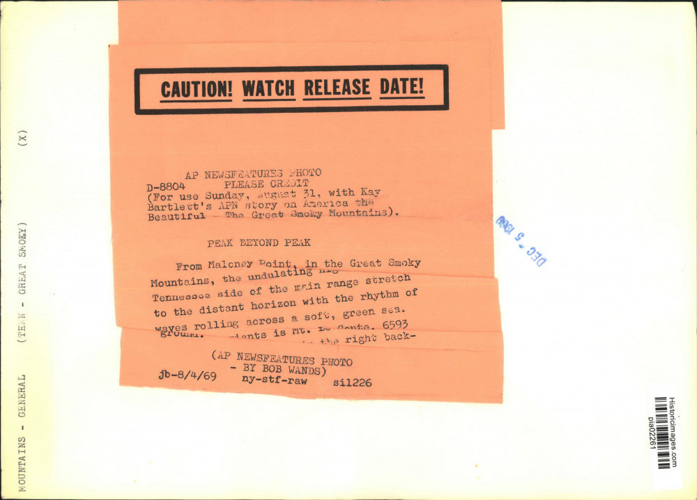 1969 Press Photo View of Great Smoky mountain from Maloney Point in Tennessee