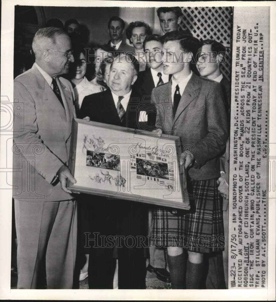 1950 Press Photo President Harry Truman, John Robson & Stillman Evans in DC