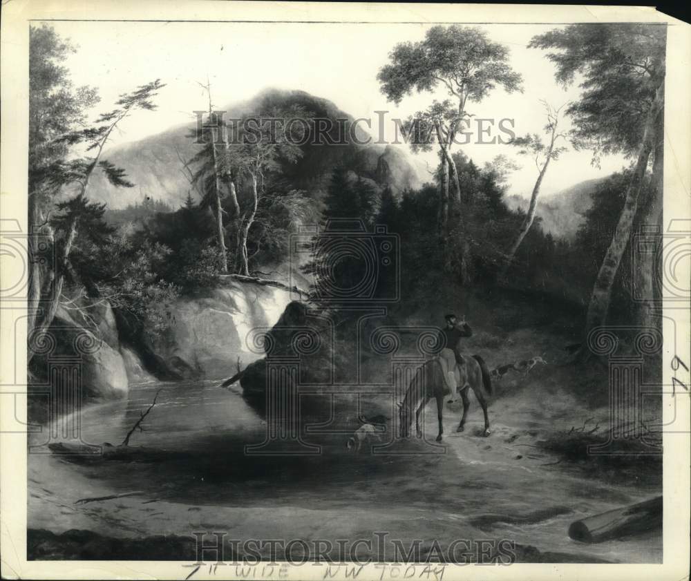 1968 Press Photo "Hunter and Dogs" Painting by Alvan Fisher in Collection