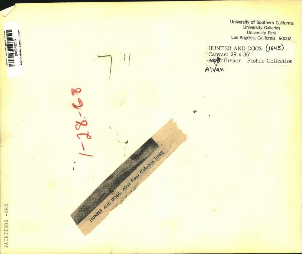 1968 Press Photo "Hunter and Dogs" Painting by Alvan Fisher in Collection