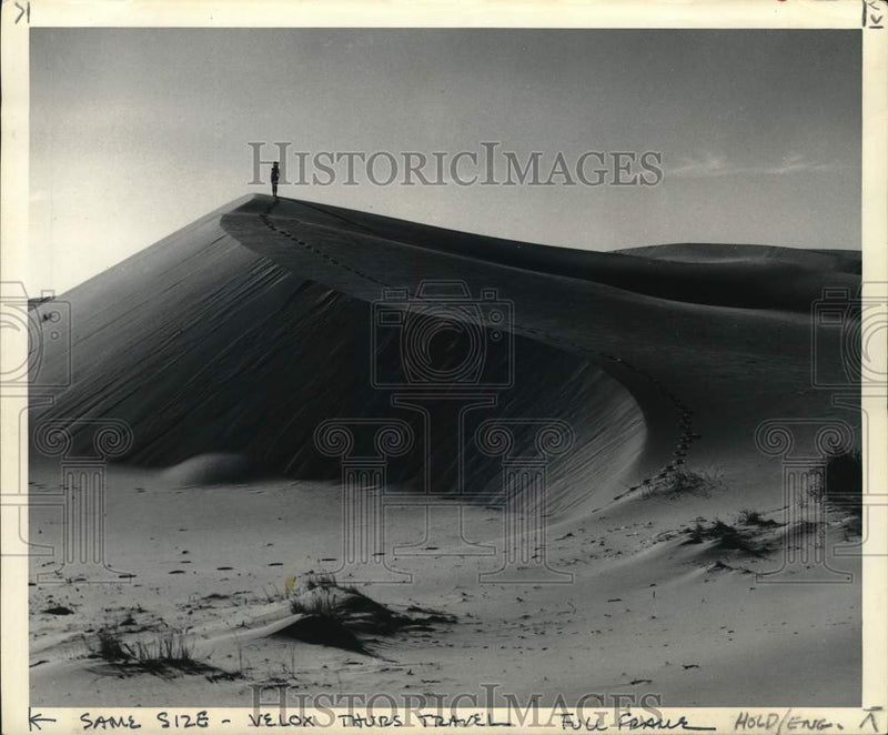 Load image into Gallery viewer, 1977 Press Photo Man on sand dunes at Jessie M. Honeywell Memorial Park in OR
