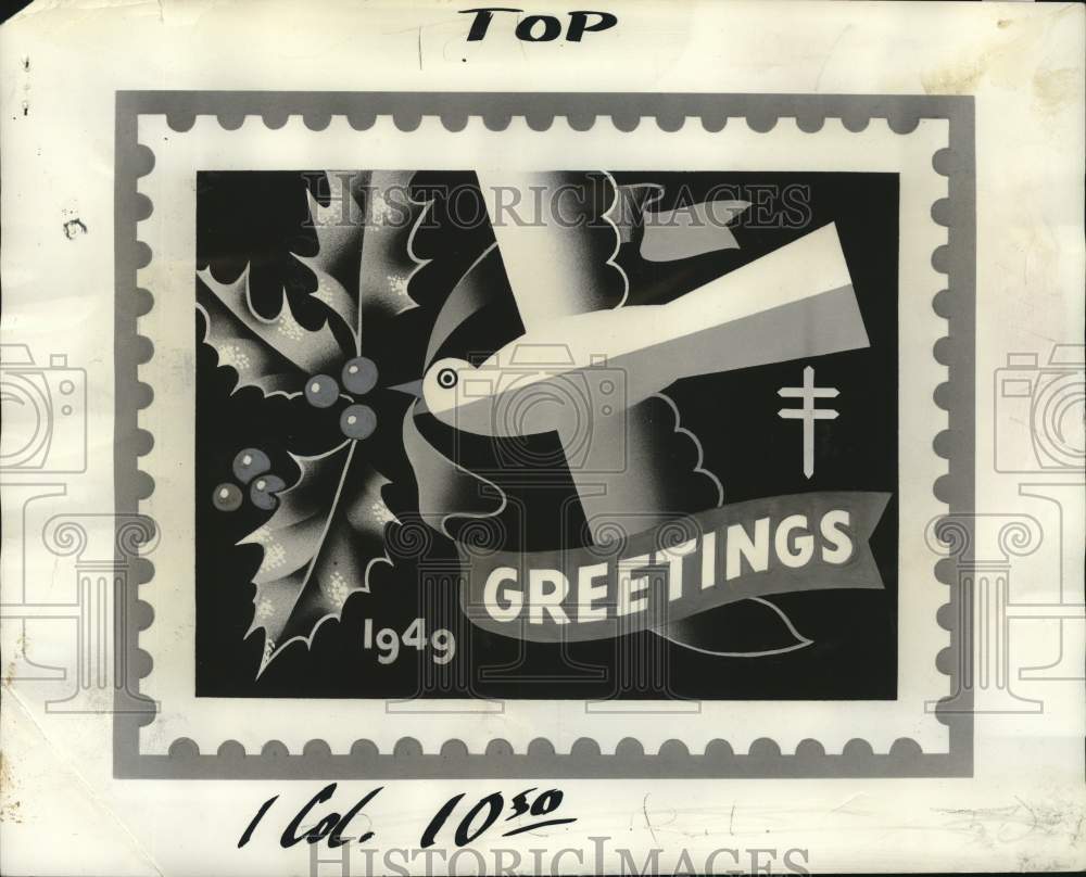 1949 Press Photo Anti-T.B. stamp seal for Christmas - pia05287- Historic Images