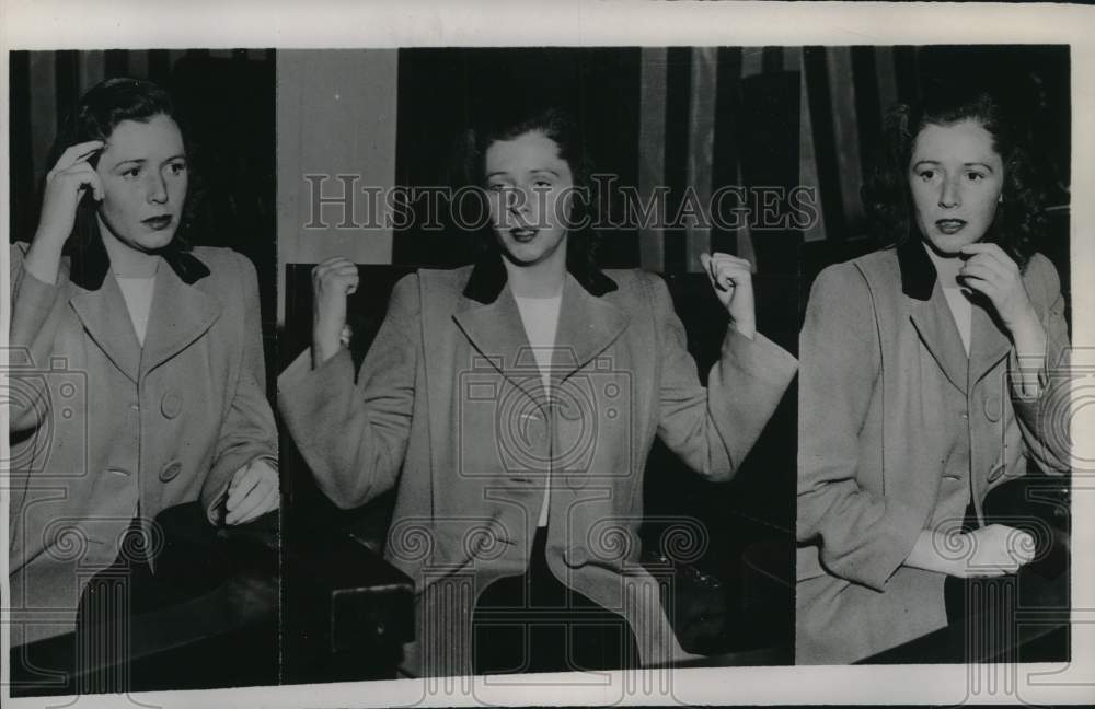1945 Press Photo Joan Barry on witness stand during court trial in California