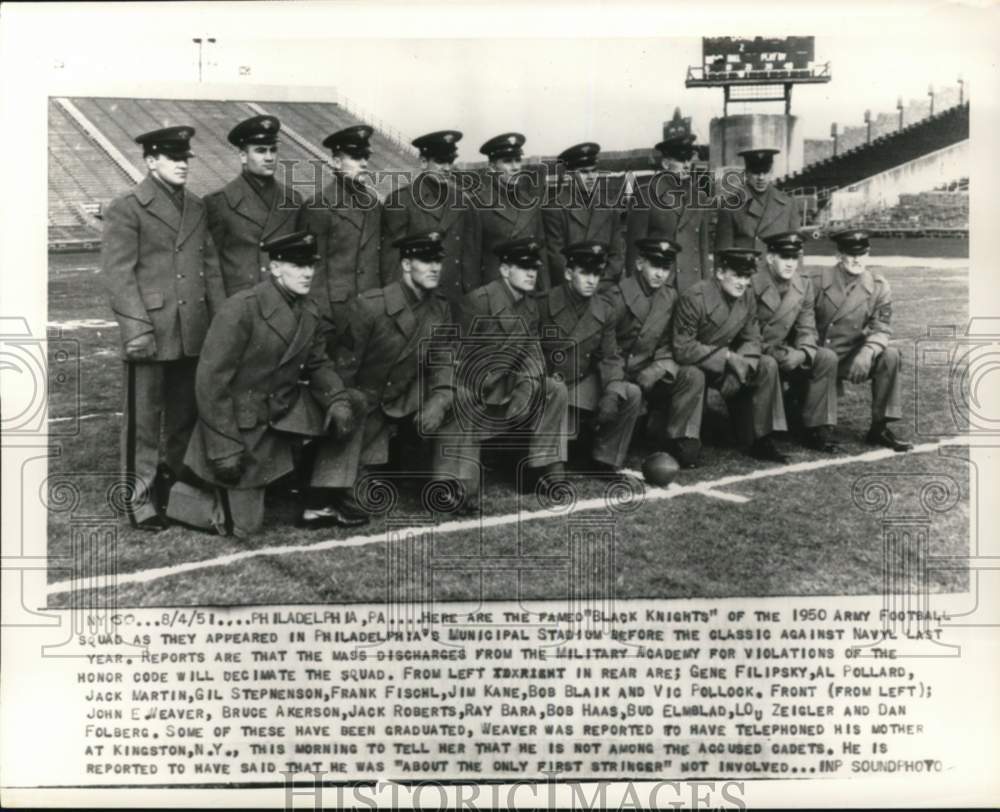 1951 Press Photo Members of Army Black Knights football squad, Philadelphia, PA