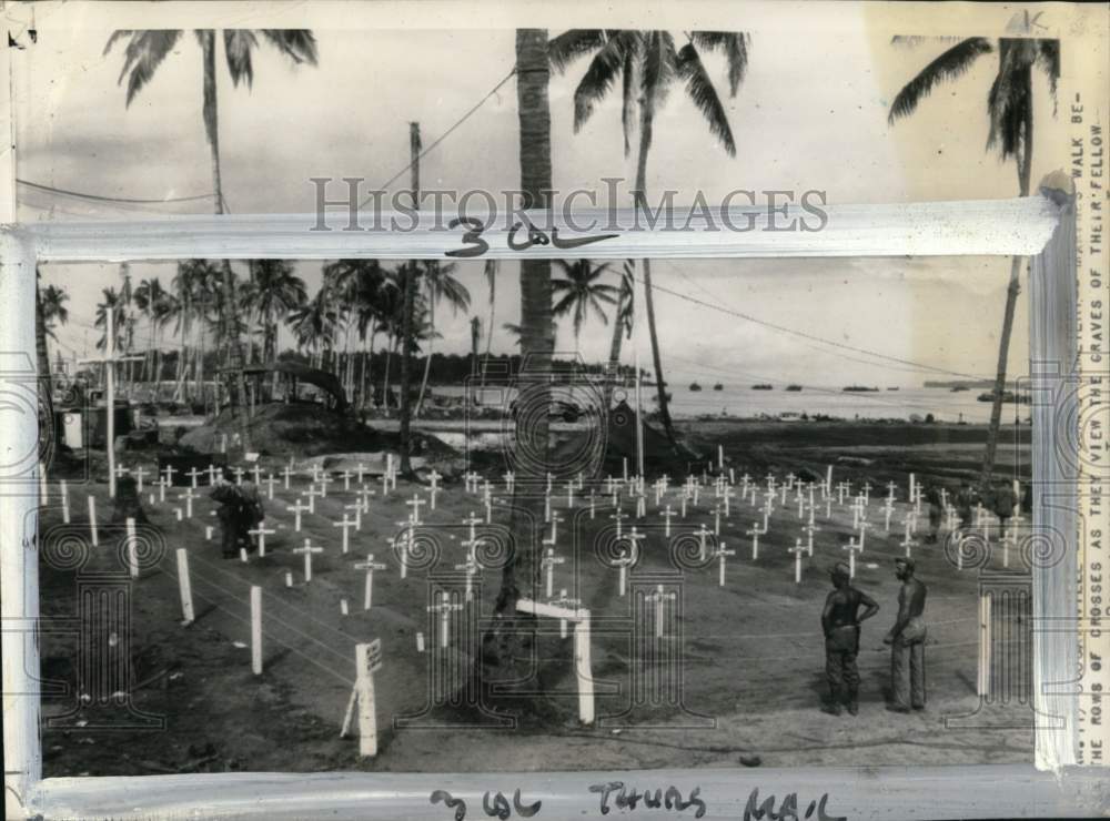 1944 Press Photo White crosses in Torokina Cemetery, Bougainville - pim01558- Historic Images