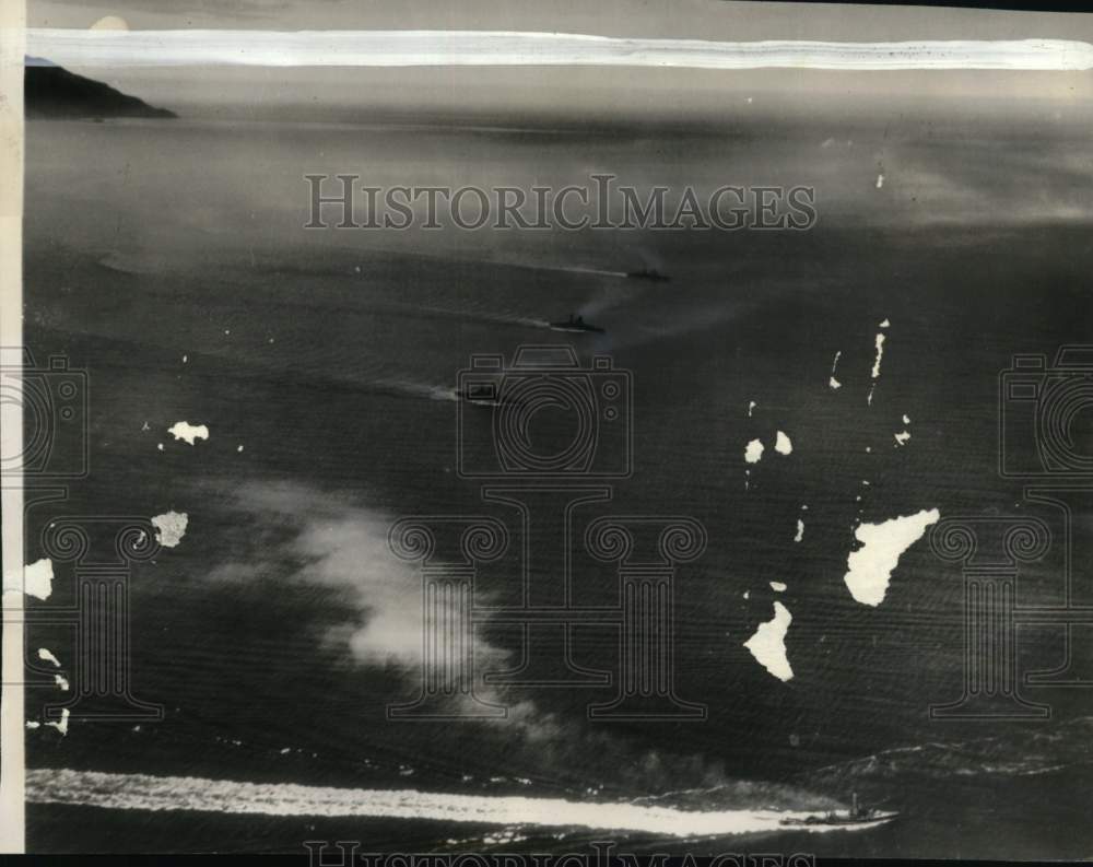 1943 Press Photo US battleships deploy off Kiska, World War II, Alaska