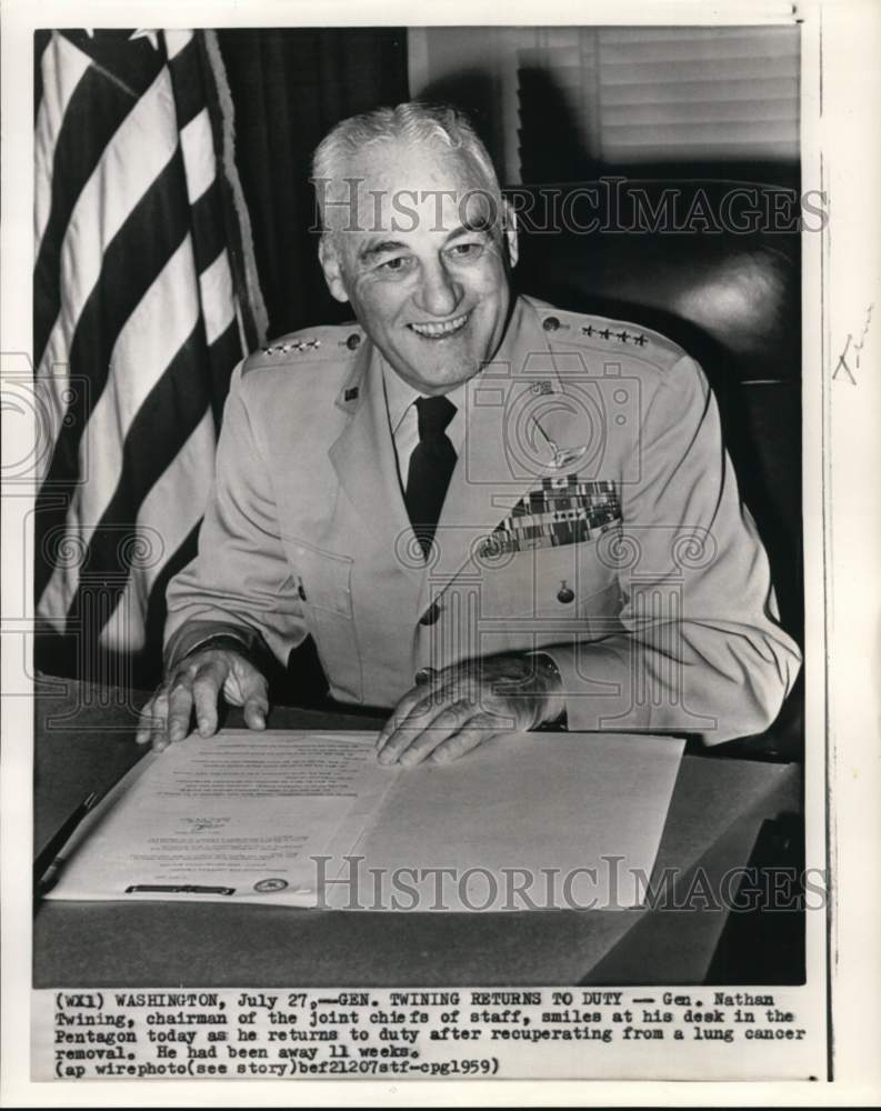 1959 Press Photo General Nathan Twining. Chairman of the Joint Chiefs of Staff- Historic Images