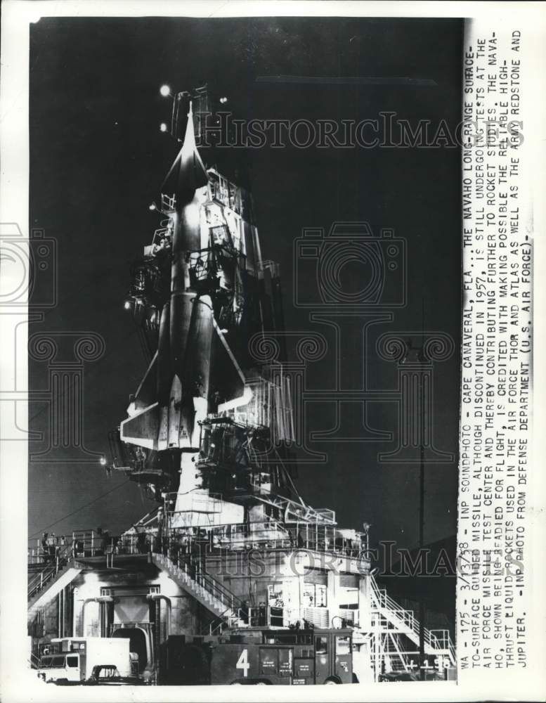 1958 Press Photo Navaho missile on launch pad in Cape Canaveral, Florida- Historic Images