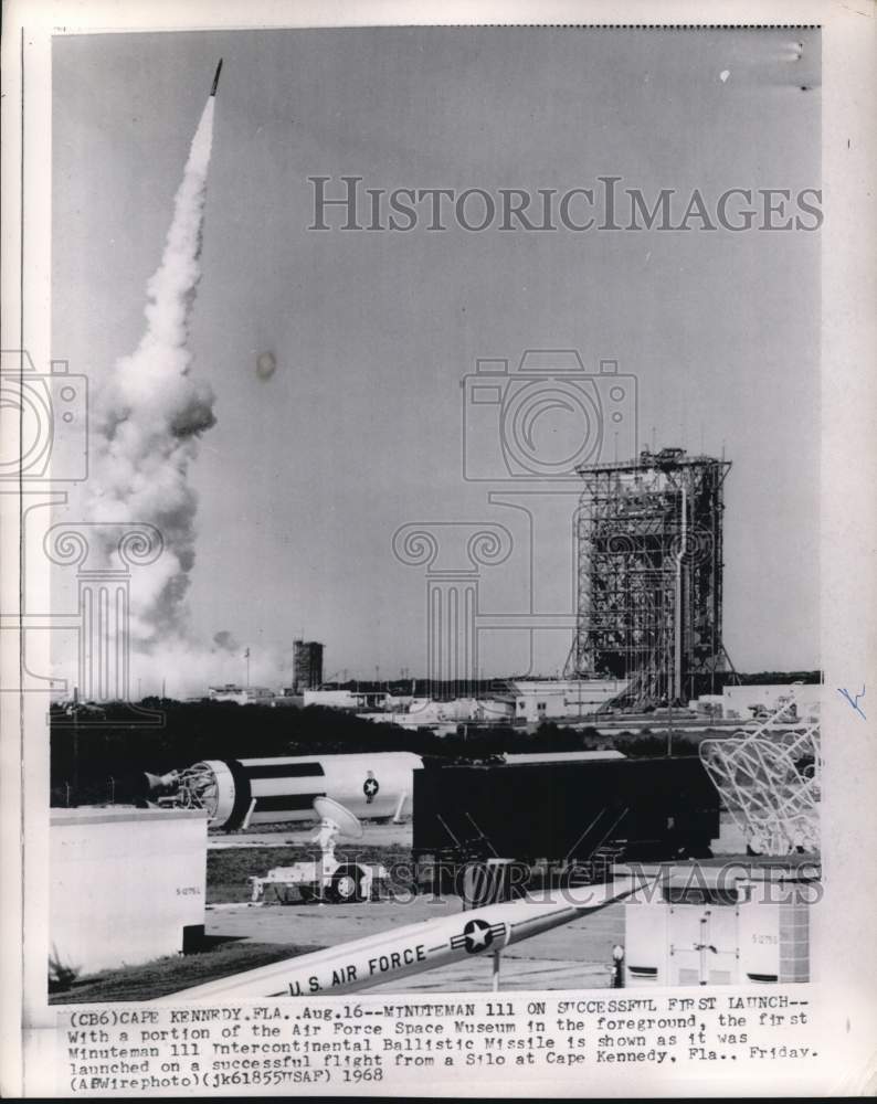 1968 Press Photo Minuteman III missile launch at Cape Kennedy, Florida- Historic Images