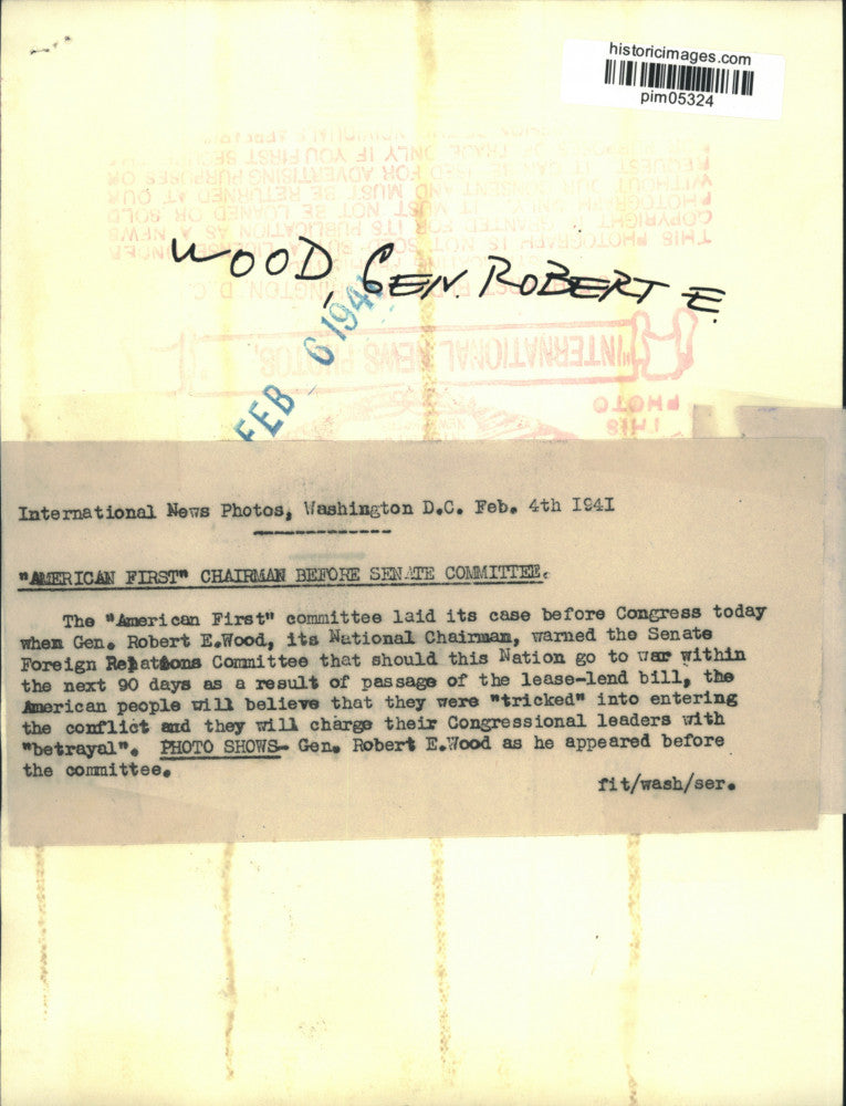 1941 Press Photo General Robert E. Wood testified for US Senate in Washington