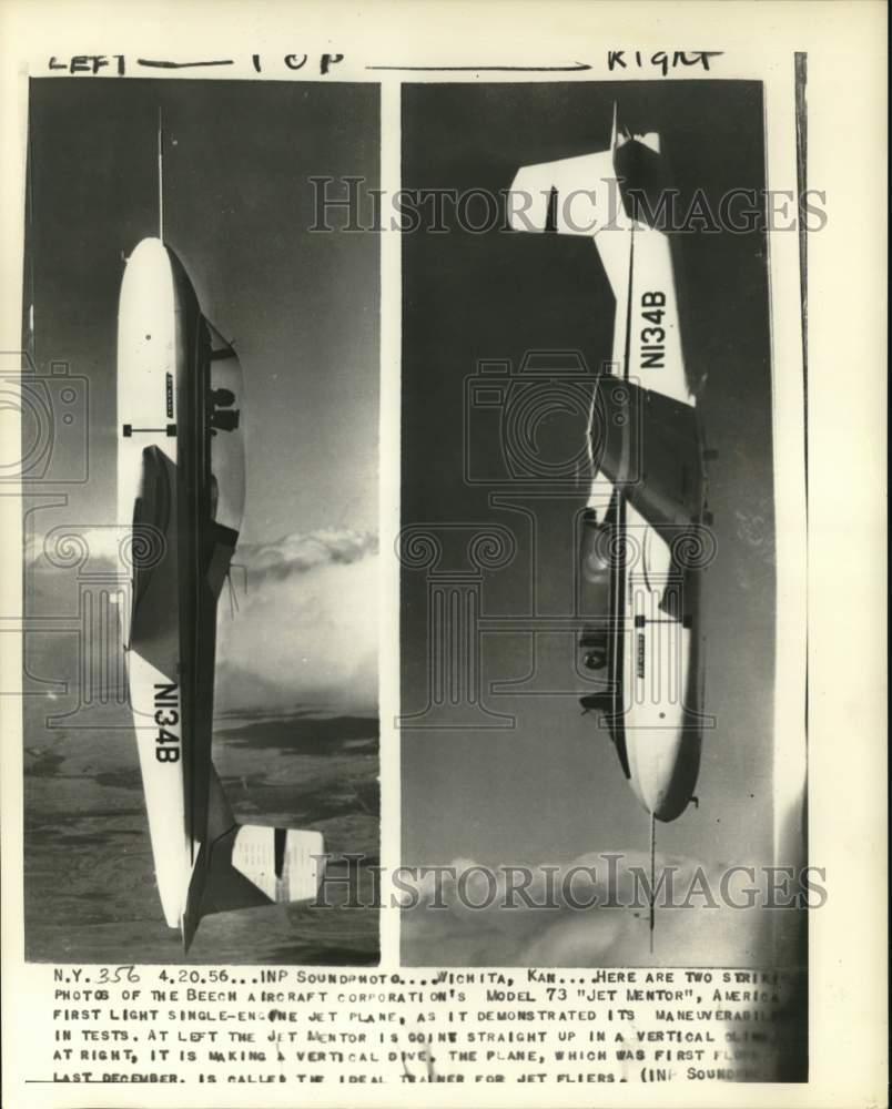 1956 Press Photo Beech Aircraft Corporation&#39;s &quot;Jet Mentor&quot; plane during flight- Historic Images