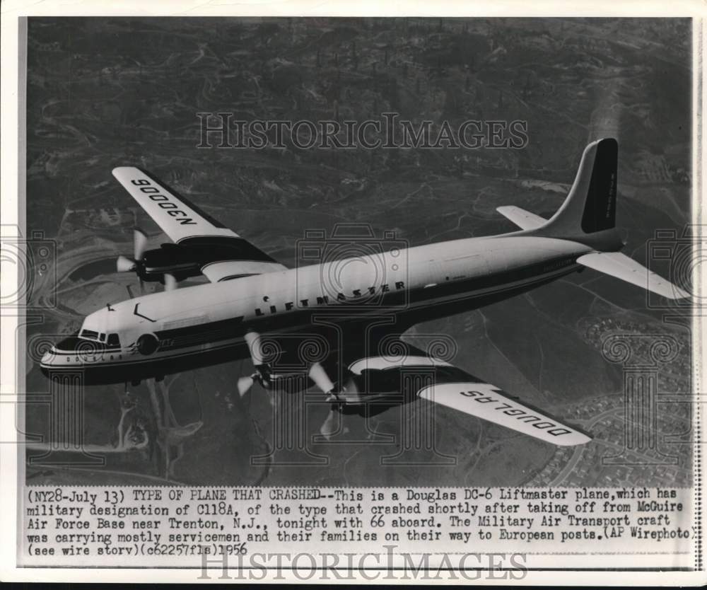 1956 Press Photo Douglas Aircraft&#39;s &quot;DC-6 Liftmaster&quot; plane during flight- Historic Images