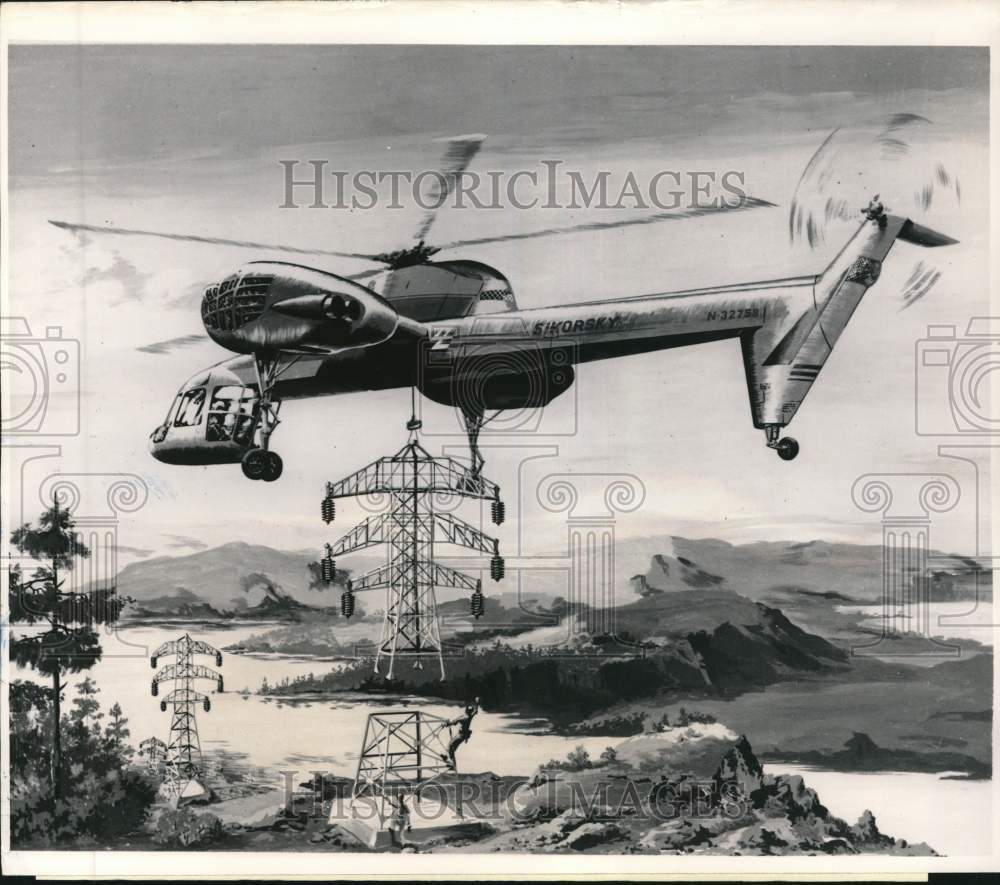 1959 Press Photo Artist&#39;s sketch of &quot;Sikorsky S-60&quot; flying crane - pim09346- Historic Images