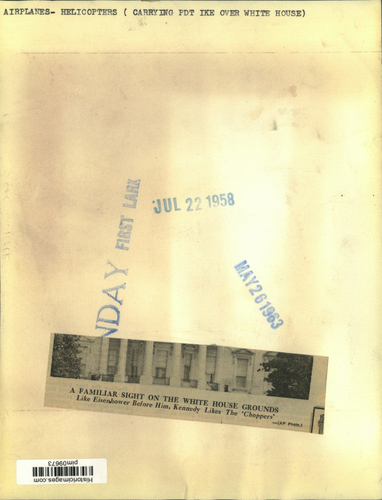 1958 Press Photo President Eisenhower's helicopter departs White House in DC