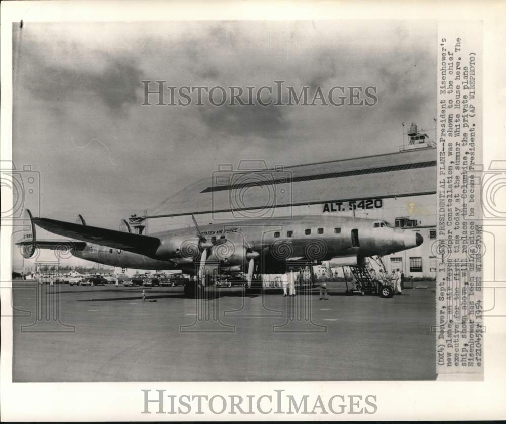 1954 Press Photo Air Force &quot;Super Constellation&quot; Presidential Plane in Colorado- Historic Images