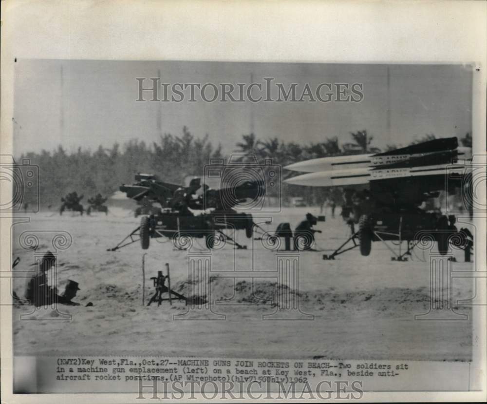 1962 Press Photo Troops man machine gun during military training in Key West, FL- Historic Images