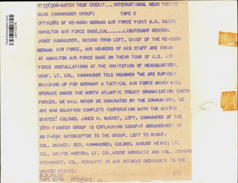 1957 Press Photo German Air Force Officers Visit California Air Force Base