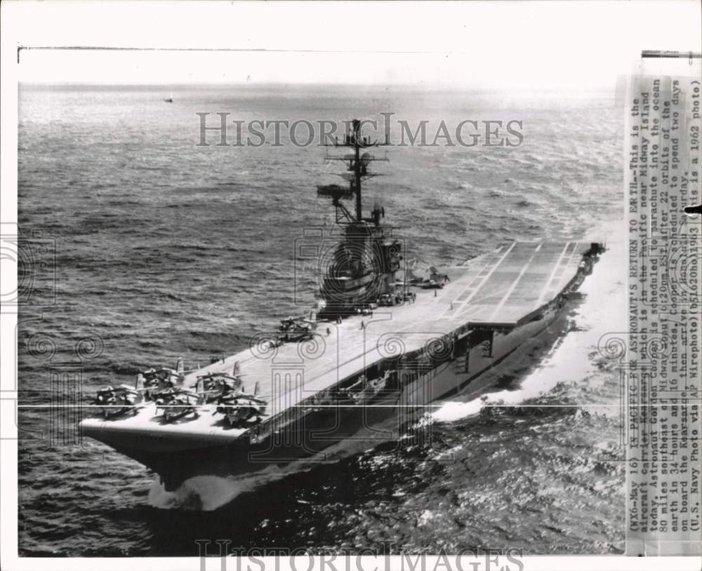 1962 Press Photo Aircraft Carrier Kearsarge to Recover Spaceman Gordon Cooper- Historic Images