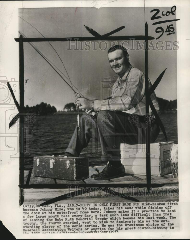 1953 Press Photo New York Yankees&#39; Johnny Mize fishing, DeLand, Florida- Historic Images