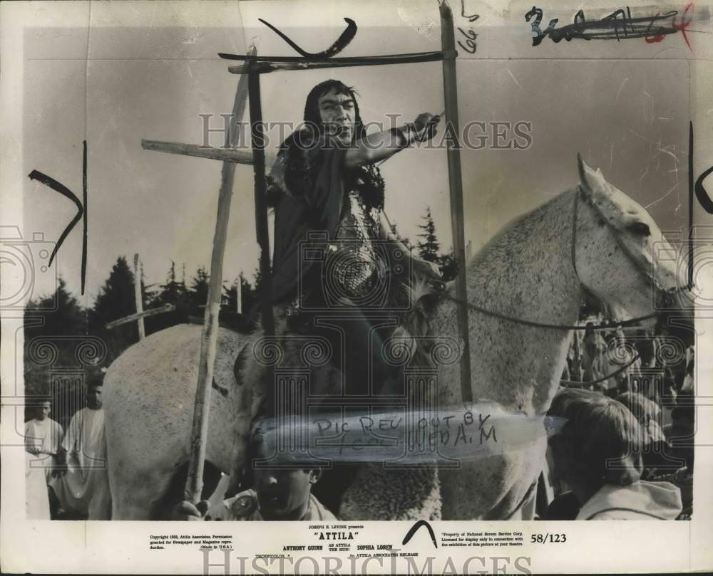 1958 Press Photo Actor Anthony Quinn stars in the historical film "Attila"