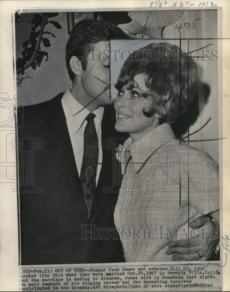 1969 Press Photo Actress Jill St. John & husband Jack Jones getting divorced