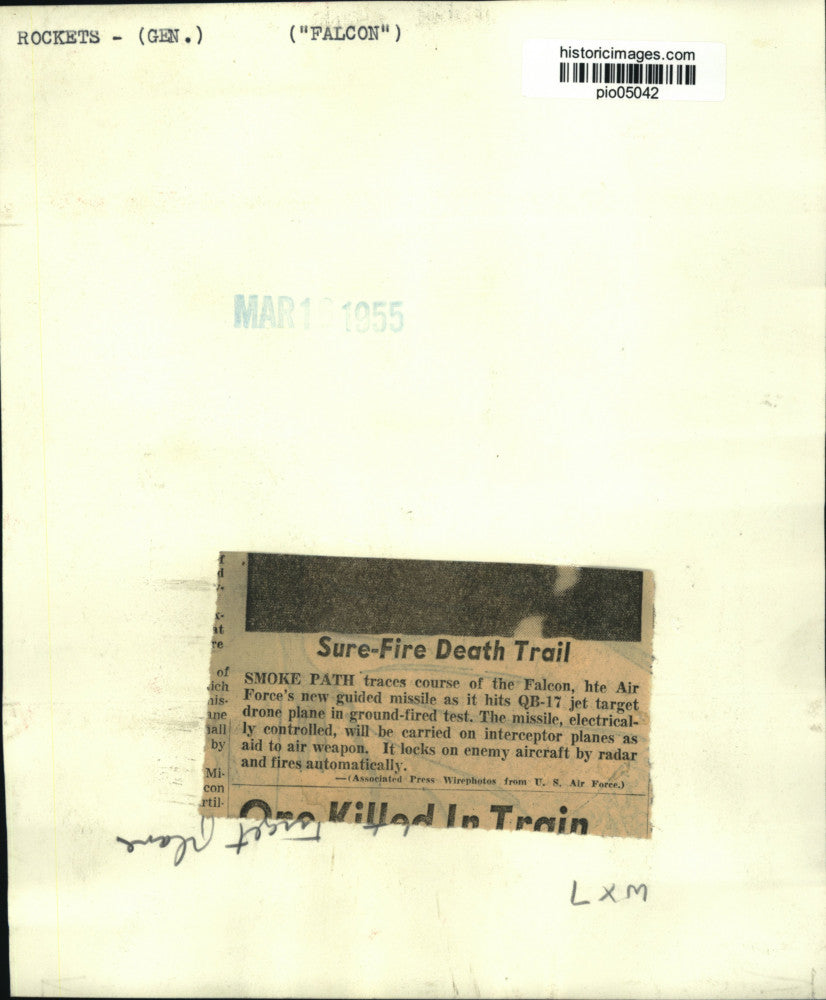 1955 Press Photo Air Force's guided missile "Falcon" ground-fired test