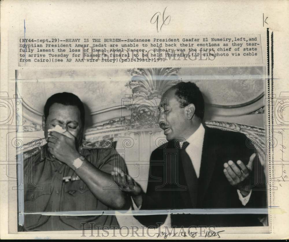 1970 Press Photo Sudanese President Gaafar El Numeiry & Egypt's Anwar Sadat