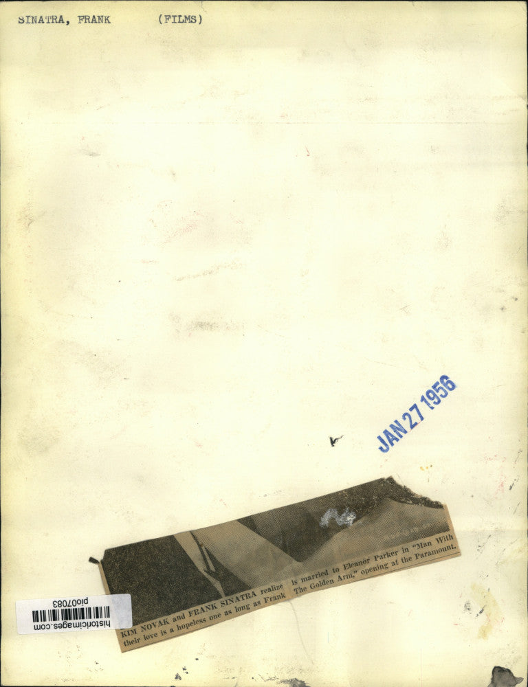 1955 Press Photo Actors Frank Sinatra & Kim Novak, "Man With the Golden Arm"