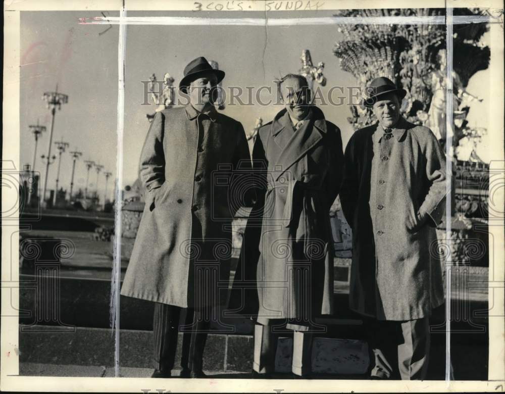 1957 Press Photo Businessmen W.R. Hearst Jr, Frank Conniff & Bob Considine, USSR