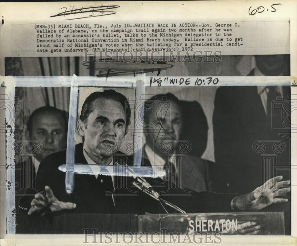 1972 Press Photo Governor George Wallace speaks at Democratic Convention, FL