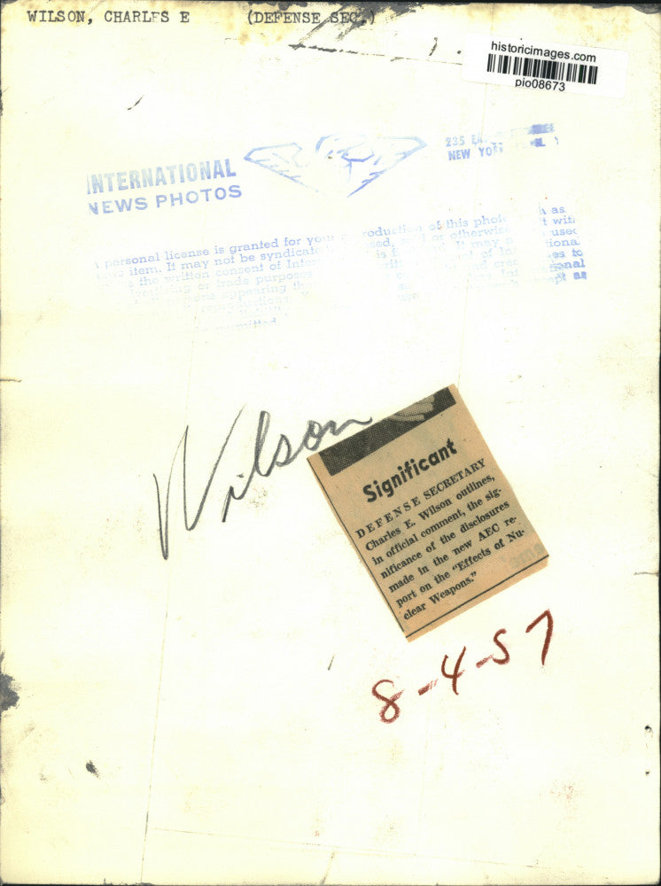 1957 Press Photo Defense Secretary Charles Wilson gives Atomic Energy Report