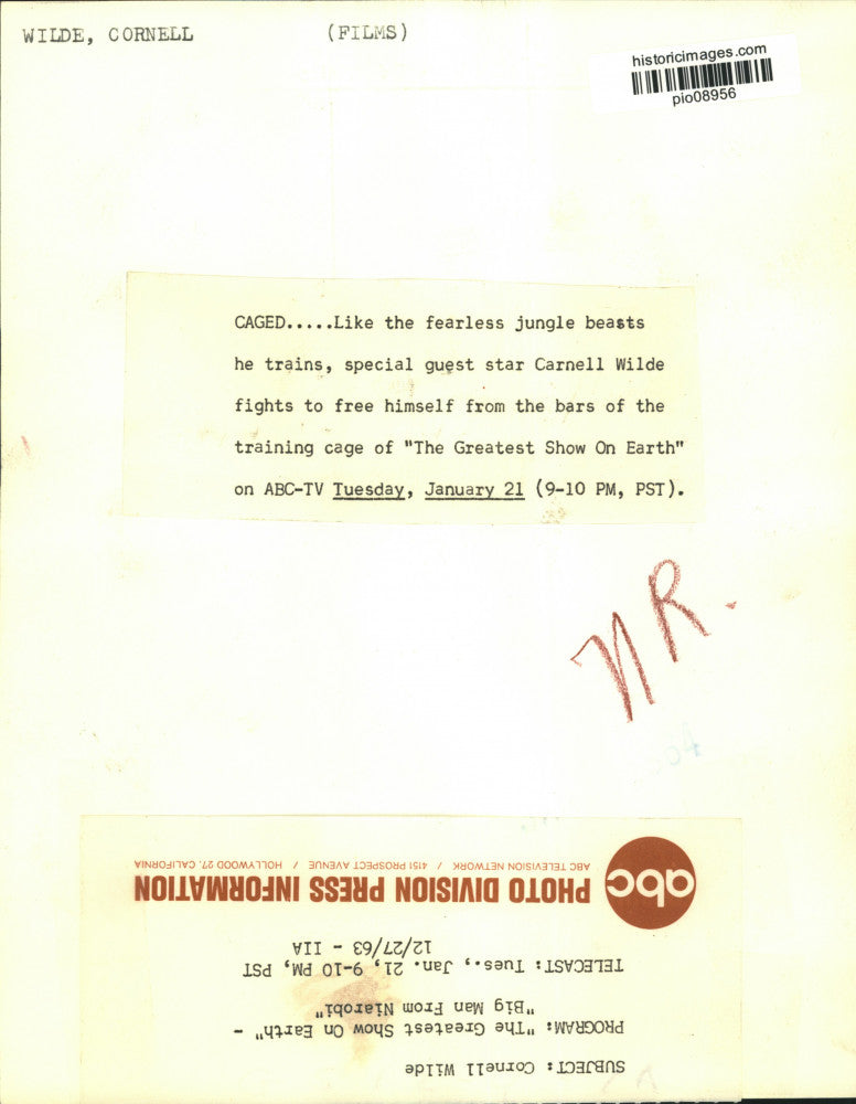 1963 Press Photo Actor Cornell Wilde stars in "The Greatest Show On Earth"