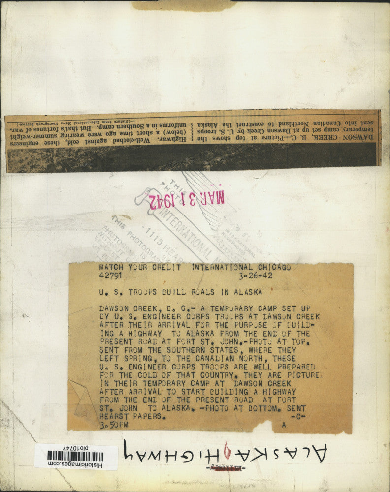 1942 Press Photo US Army engineers at camp in Dawson Creek, British Columbia