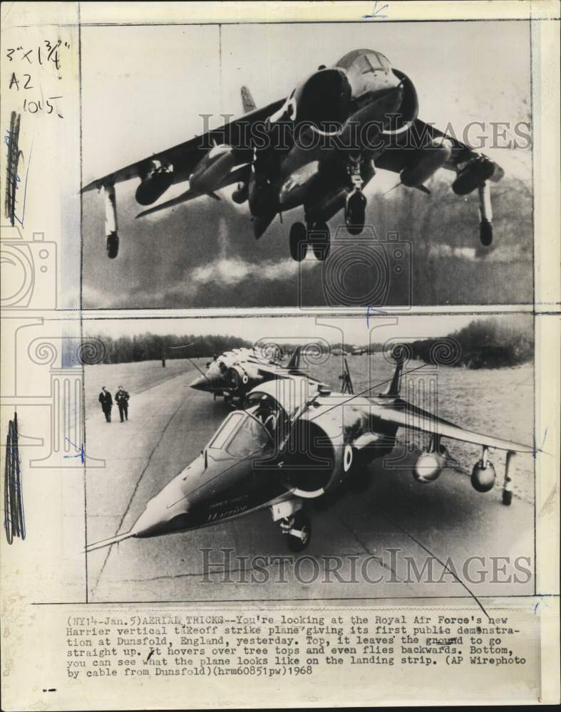 1968 Press Photo British Royal Air Force Harrier strike plane in England