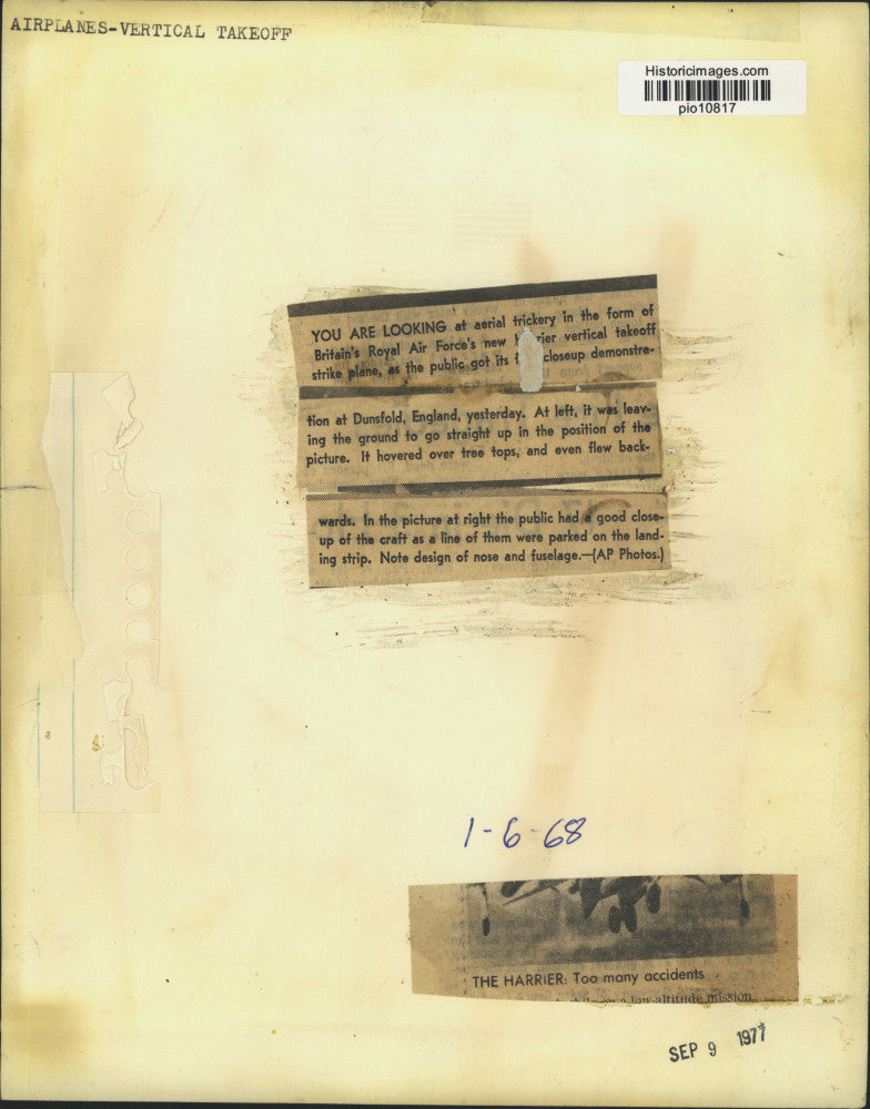 1968 Press Photo British Royal Air Force Harrier strike plane in England